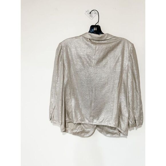IISLI Metallic Beige 100% Linen Cropped Jacket Size 10 - Picture 2 of 9
